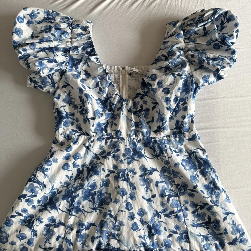Abercrombie & Fitch Floral Midi Dress Size Large Puff Sleeve Cottage Prairie - Picture 3 of 15